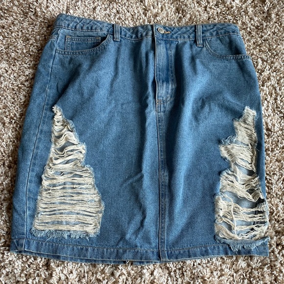Distressed Denim Mini Skirt - Picture 1 of 6